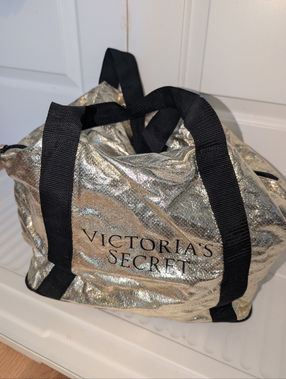 Victoria's Secret Gold Metallic Expandable Travel Duffle